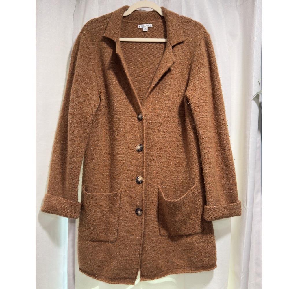 J.Crew Mercantile Women Rust Brown Lambswool Blend Long Cardigan Sweater K4757 L